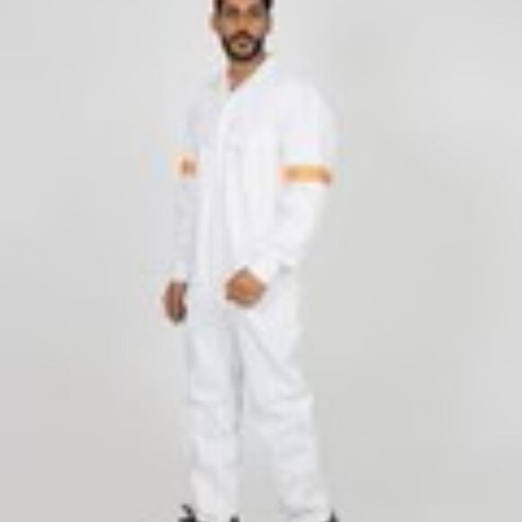 NEW PACKAGE | White Coveralls Overalls w/ Reflective Patches | 100% Cotton | L - Picture 2 of 6